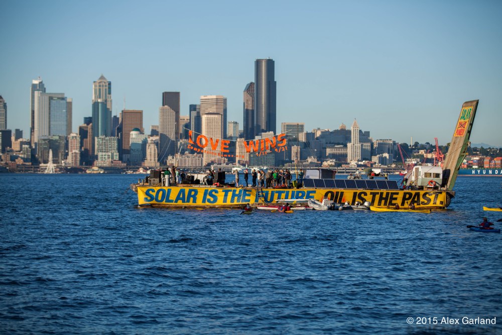 Kayaktivists form luminary flotilla in protest of Shell's Arctic drilling rig (5/6)